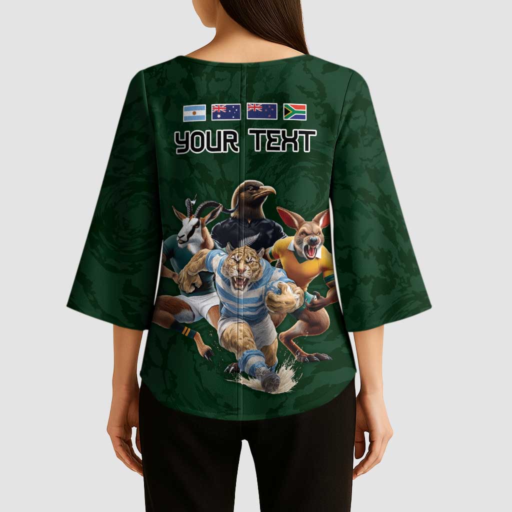 Custom Rugby Southern Hemisphere Kimono Sleeve Blouse Argentina AUNZ South Africa Mascot Green - Aussie Hoodie