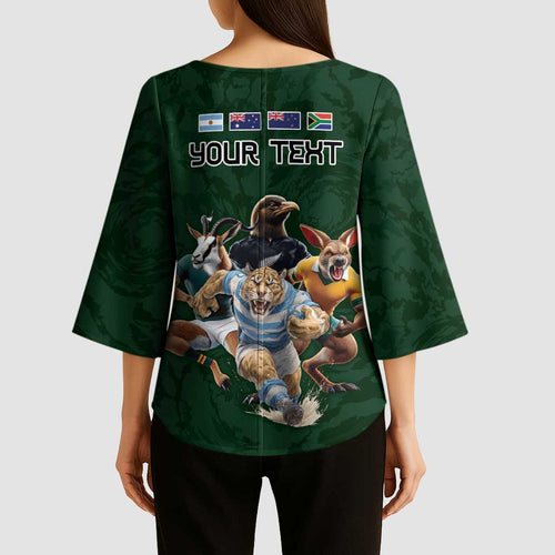 Custom Rugby Southern Hemisphere Kimono Sleeve Blouse Argentina AUNZ South Africa Mascot Green - Aussie Hoodie