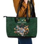 Custom Rugby Southern Hemisphere Leather Tote Bag Argentina AUNZ South Africa Mascot Green - Aussie Hoodie