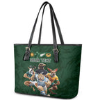 Custom Rugby Southern Hemisphere Leather Tote Bag Argentina AUNZ South Africa Mascot Green - Aussie Hoodie