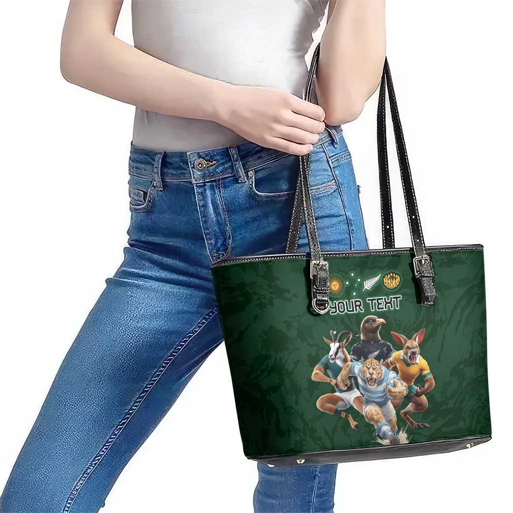 Custom Rugby Southern Hemisphere Leather Tote Bag Argentina AUNZ South Africa Mascot Green - Aussie Hoodie