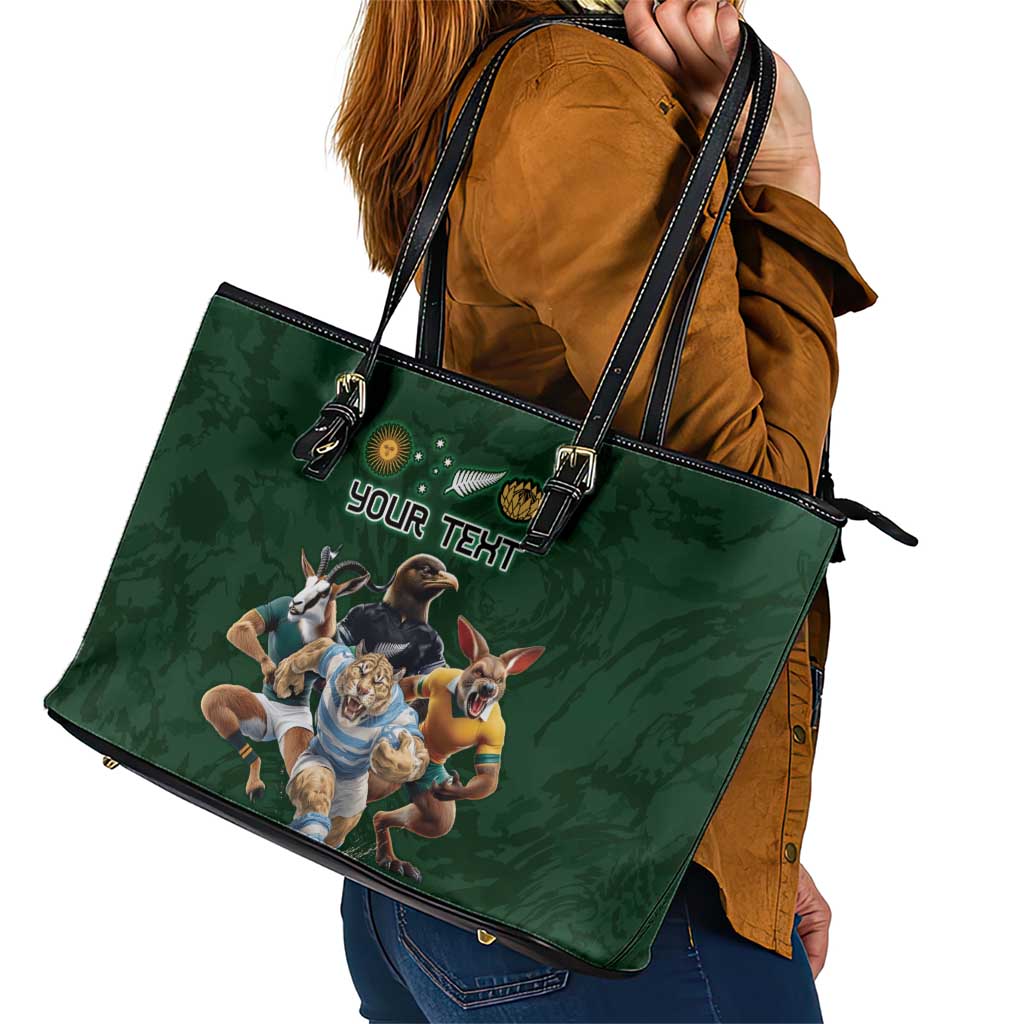 Custom Rugby Southern Hemisphere Leather Tote Bag Argentina AUNZ South Africa Mascot Green - Aussie Hoodie