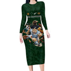 Custom Rugby Southern Hemisphere Long Sleeve Bodycon Dress Argentina AUNZ South Africa Mascot Green - Aussie Hoodie