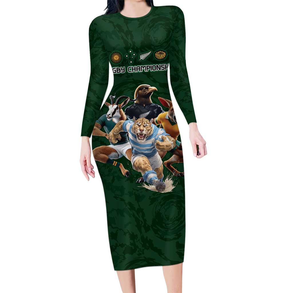 Custom Rugby Southern Hemisphere Long Sleeve Bodycon Dress Argentina AUNZ South Africa Mascot Green - Aussie Hoodie