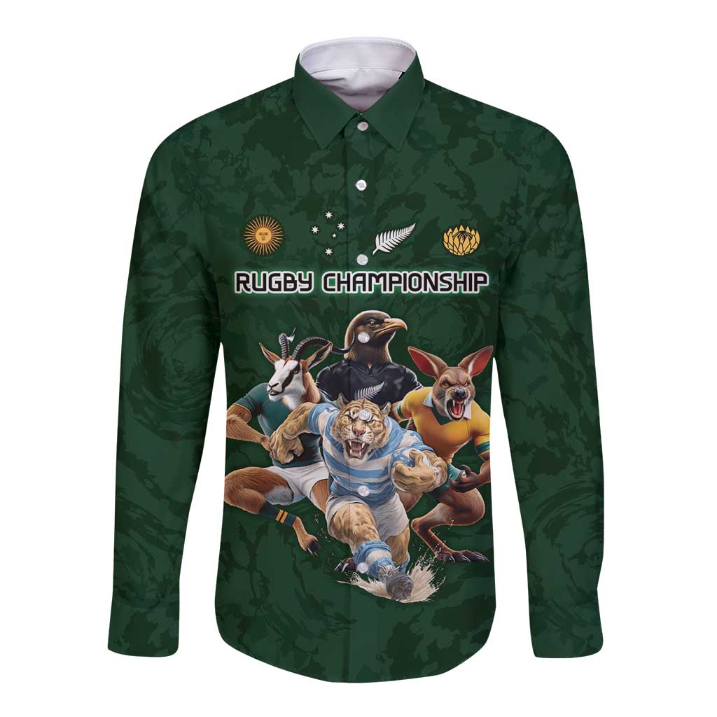 Custom Rugby Southern Hemisphere Long Sleeve Button Shirt Argentina AUNZ South Africa Mascot Green - Aussie Hoodie