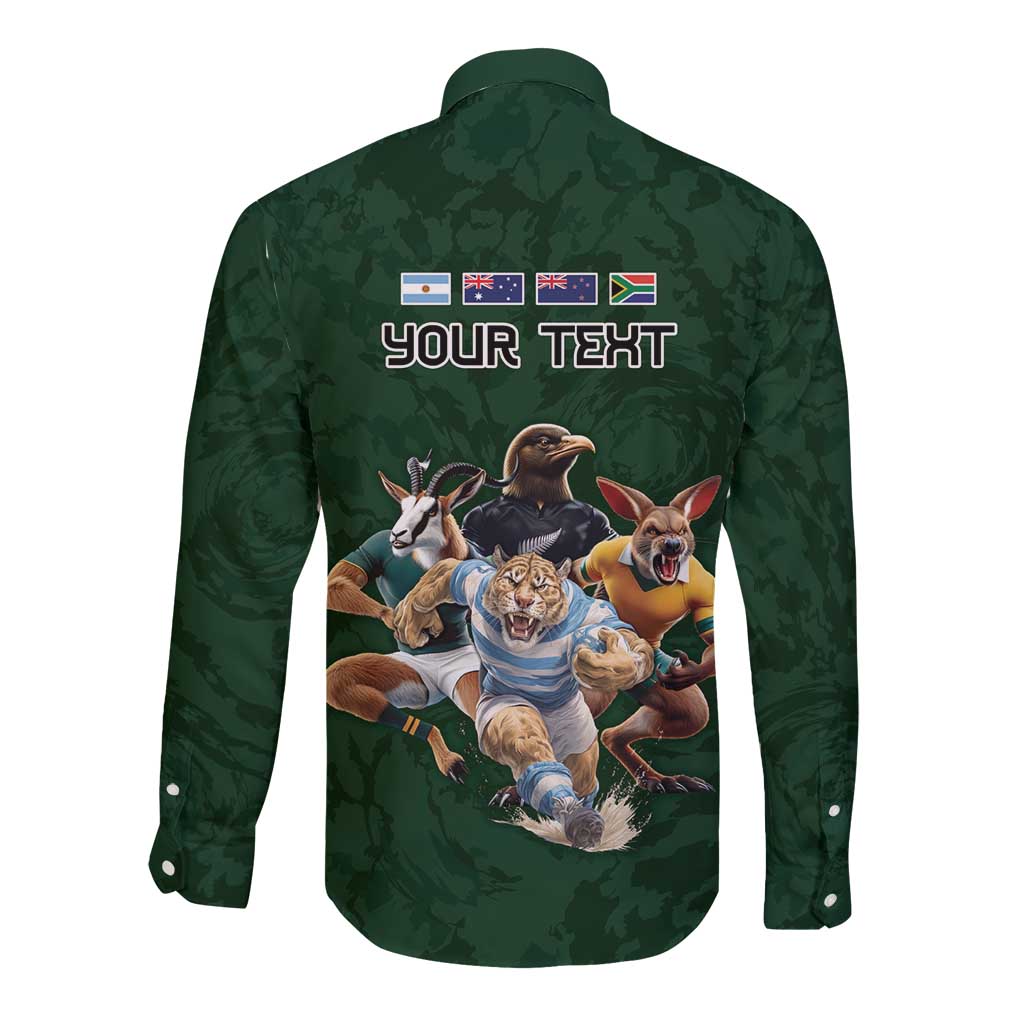 Custom Rugby Southern Hemisphere Long Sleeve Button Shirt Argentina AUNZ South Africa Mascot Green - Aussie Hoodie