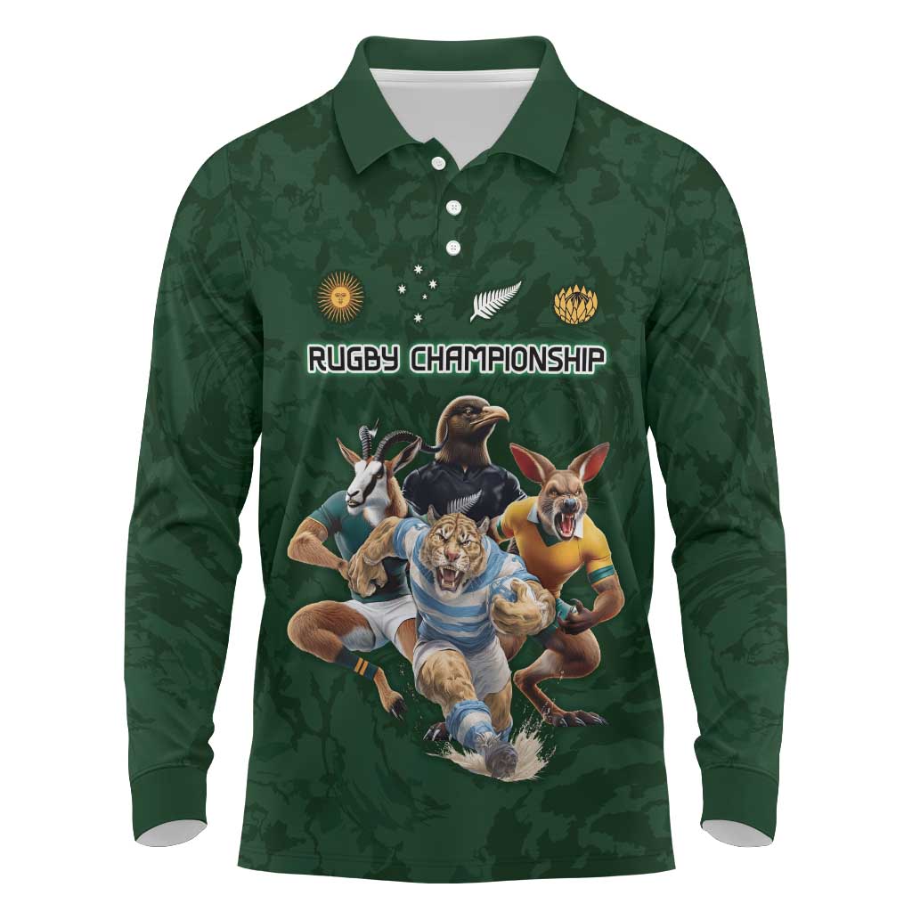 Custom Rugby Southern Hemisphere Long Sleeve Polo Shirt Argentina AUNZ South Africa Mascot Green - Aussie Hoodie