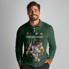 Custom Rugby Southern Hemisphere Long Sleeve Polo Shirt Argentina AUNZ South Africa Mascot Green - Aussie Hoodie