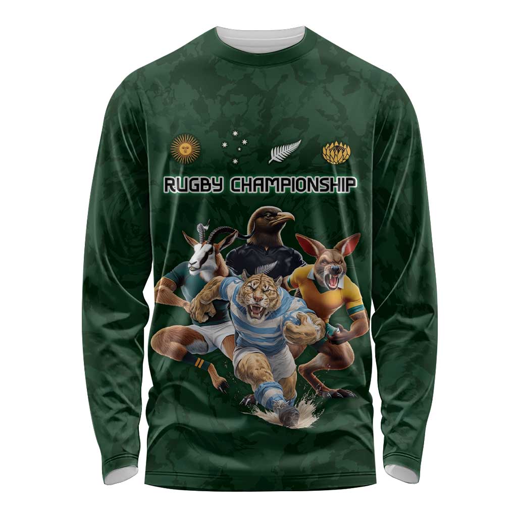Custom Rugby Southern Hemisphere Long Sleeve Shirt Argentina AUNZ South Africa Mascot Green - Aussie Hoodie