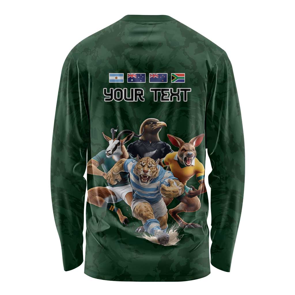 Custom Rugby Southern Hemisphere Long Sleeve Shirt Argentina AUNZ South Africa Mascot Green - Aussie Hoodie