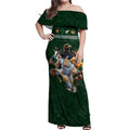Custom Rugby Southern Hemisphere Off Shoulder Maxi Dress Argentina AUNZ South Africa Mascot Green - Aussie Hoodie