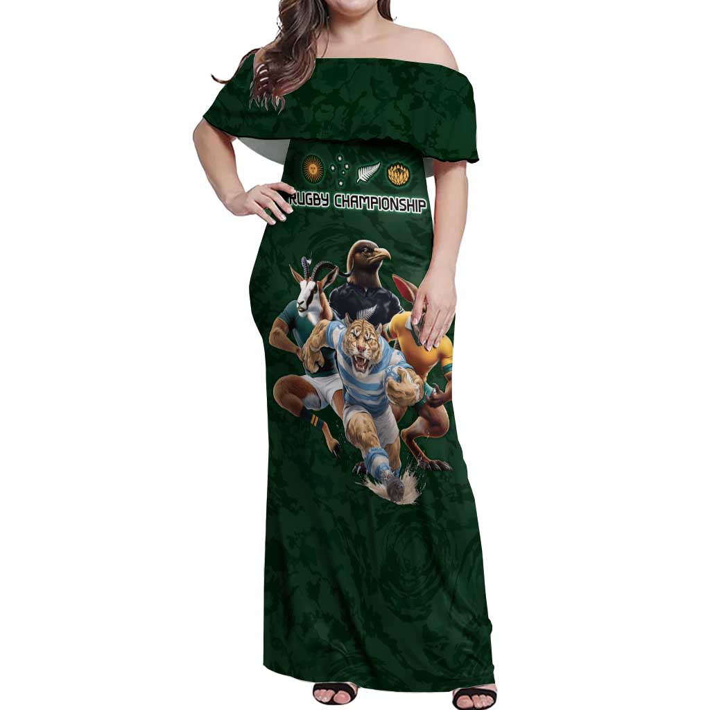Custom Rugby Southern Hemisphere Off Shoulder Maxi Dress Argentina AUNZ South Africa Mascot Green - Aussie Hoodie
