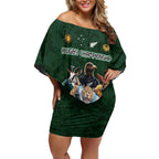 Custom Rugby Southern Hemisphere Off Shoulder Short Dress Argentina AUNZ South Africa Mascot Green - Aussie Hoodie