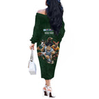 Custom Rugby Southern Hemisphere Off The Shoulder Long Sleeve Dress Argentina AUNZ South Africa Mascot Green - Aussie Hoodie