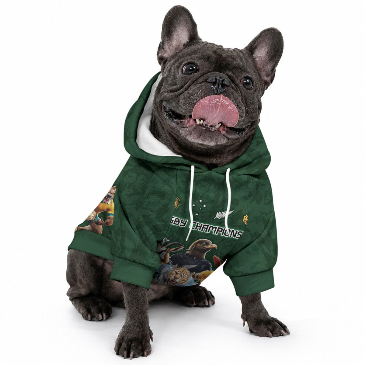 Custom Rugby Southern Hemisphere Pet Hoodie Argentina AUNZ South Africa Mascot Green