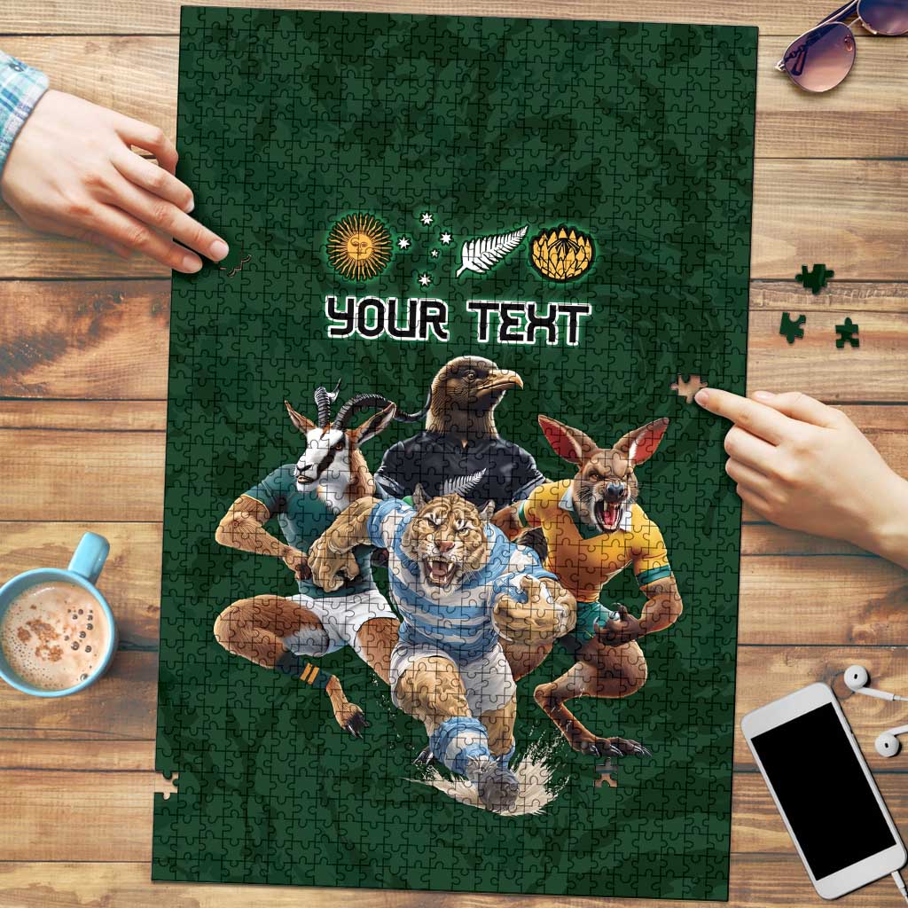 Custom Rugby Southern Hemisphere Puzzle Argentina AUNZ South Africa Mascot Green - Aussie Hoodie