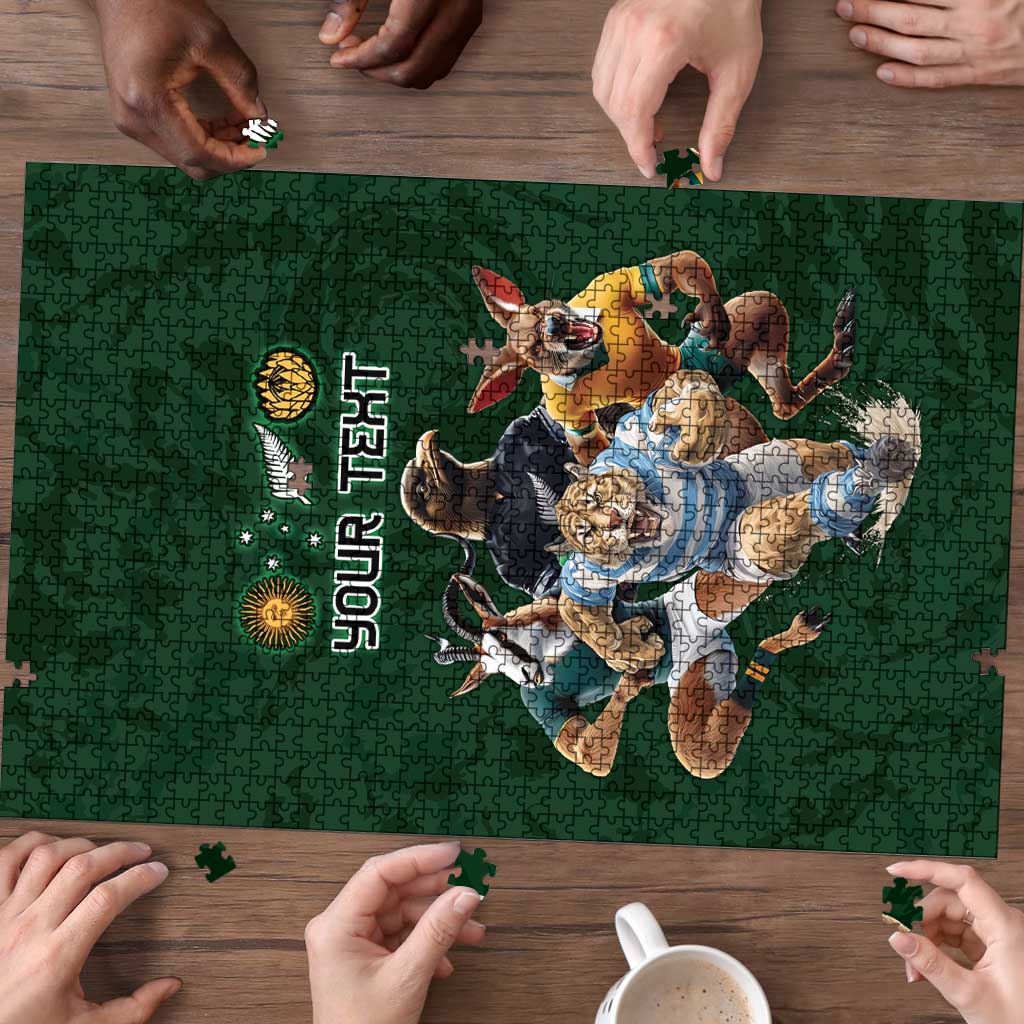 Custom Rugby Southern Hemisphere Puzzle Argentina AUNZ South Africa Mascot Green - Aussie Hoodie