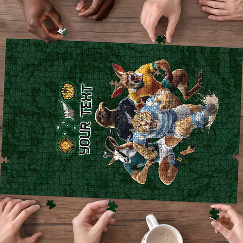 Custom Rugby Southern Hemisphere Puzzle Argentina AUNZ South Africa Mascot Green - Aussie Hoodie