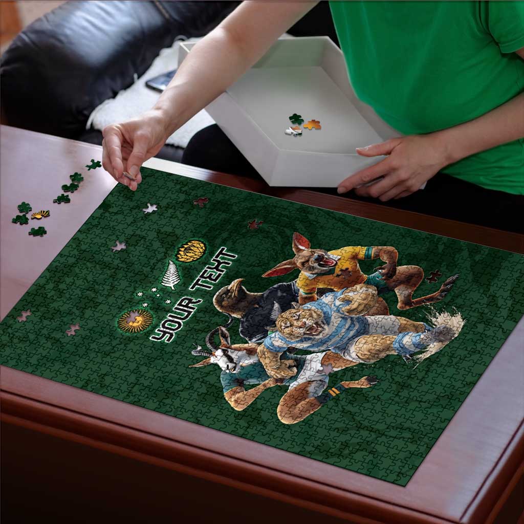 Custom Rugby Southern Hemisphere Puzzle Argentina AUNZ South Africa Mascot Green - Aussie Hoodie