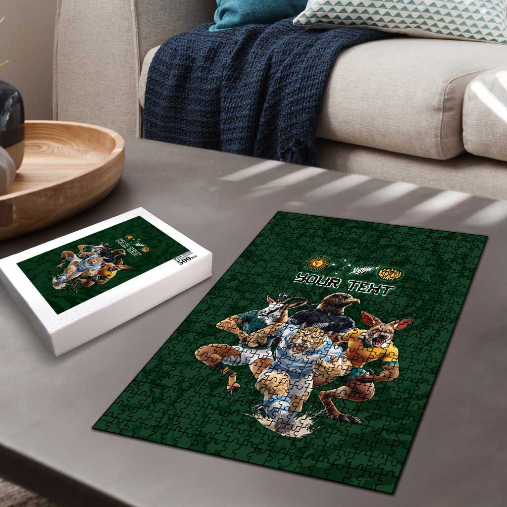 Custom Rugby Southern Hemisphere Puzzle Argentina AUNZ South Africa Mascot Green - Aussie Hoodie