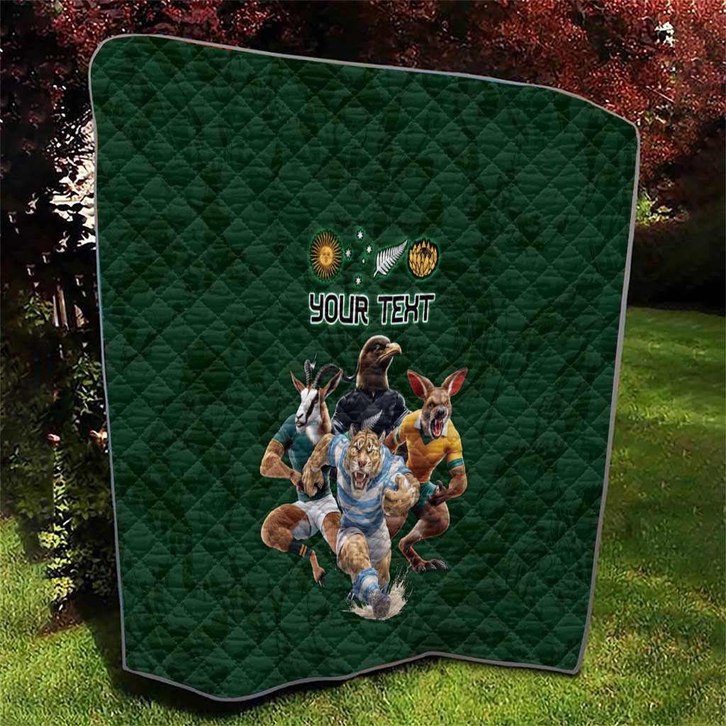 Custom Rugby Southern Hemisphere Quilt Argentina AUNZ South Africa Mascot Green - Aussie Hoodie