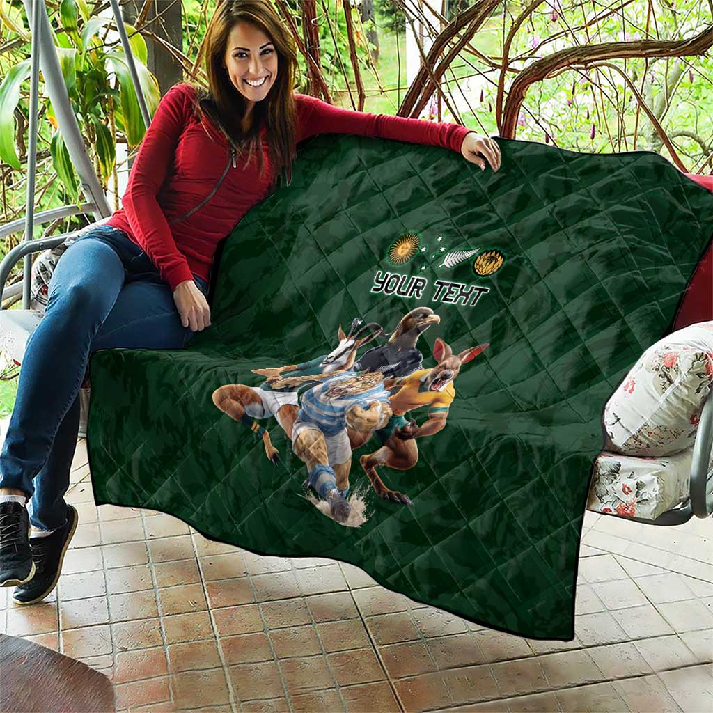 Custom Rugby Southern Hemisphere Quilt Argentina AUNZ South Africa Mascot Green - Aussie Hoodie