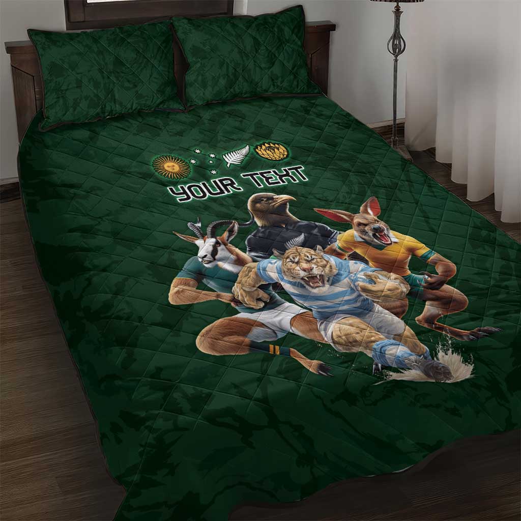 Custom Rugby Southern Hemisphere Quilt Bed Set Argentina AUNZ South Africa Mascot Green - Aussie Hoodie