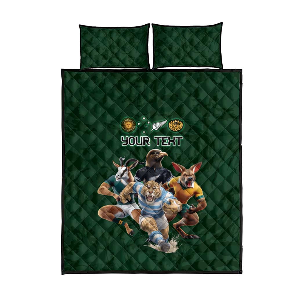 Custom Rugby Southern Hemisphere Quilt Bed Set Argentina AUNZ South Africa Mascot Green - Aussie Hoodie