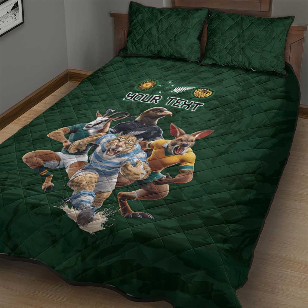 Custom Rugby Southern Hemisphere Quilt Bed Set Argentina AUNZ South Africa Mascot Green - Aussie Hoodie