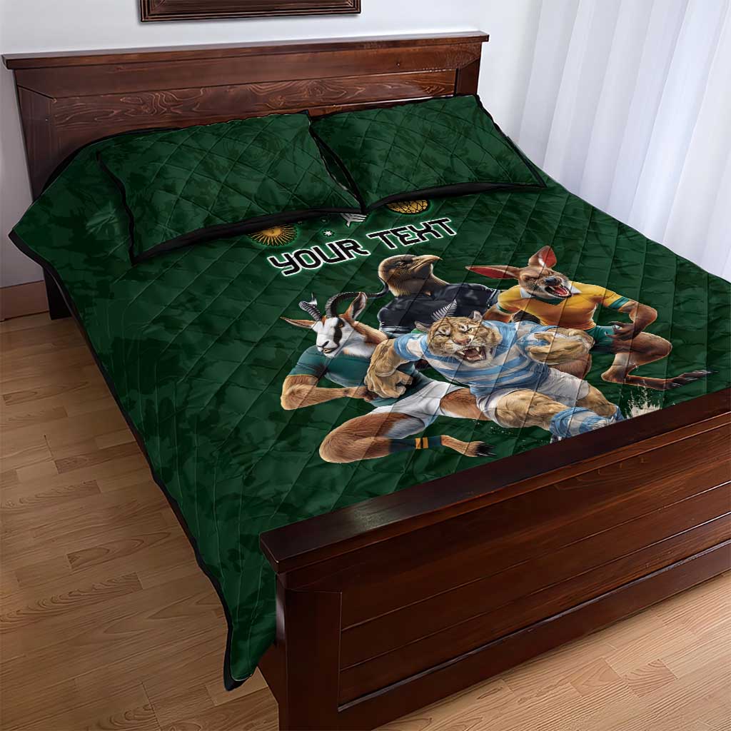 Custom Rugby Southern Hemisphere Quilt Bed Set Argentina AUNZ South Africa Mascot Green - Aussie Hoodie