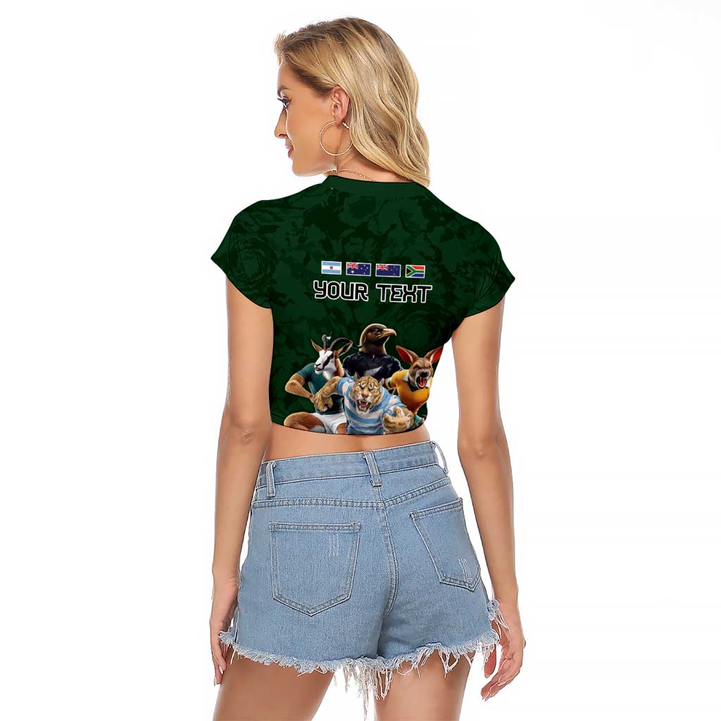 Custom Rugby Southern Hemisphere Raglan Cropped T Shirt Argentina AUNZ South Africa Mascot Green - Aussie Hoodie