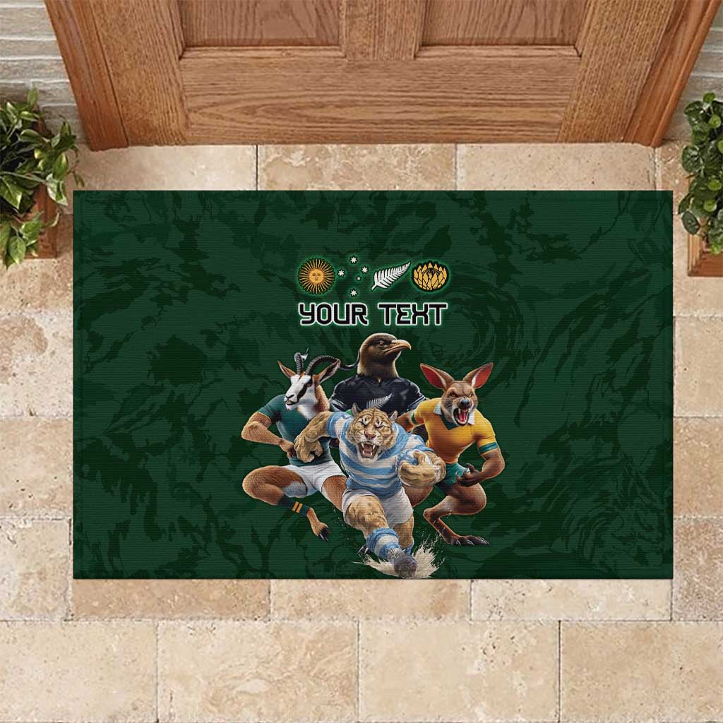 Custom Rugby Southern Hemisphere Rubber Doormat Argentina AUNZ South Africa Mascot Green - Aussie Hoodie