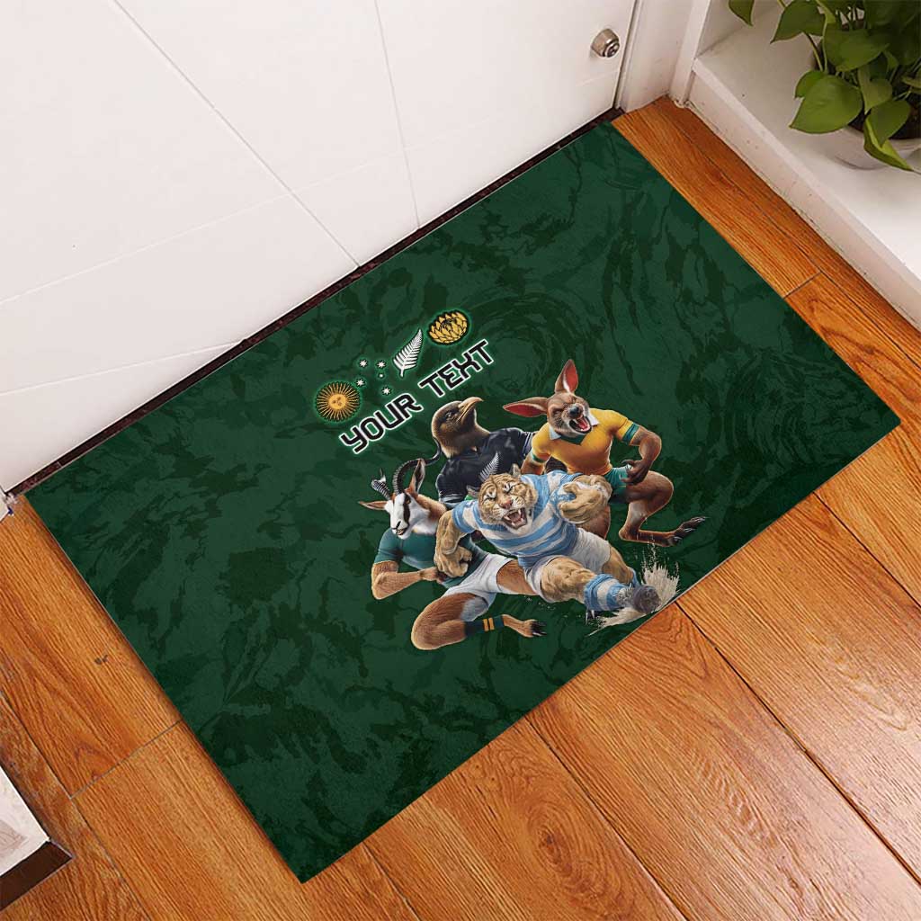 Custom Rugby Southern Hemisphere Rubber Doormat Argentina AUNZ South Africa Mascot Green - Aussie Hoodie