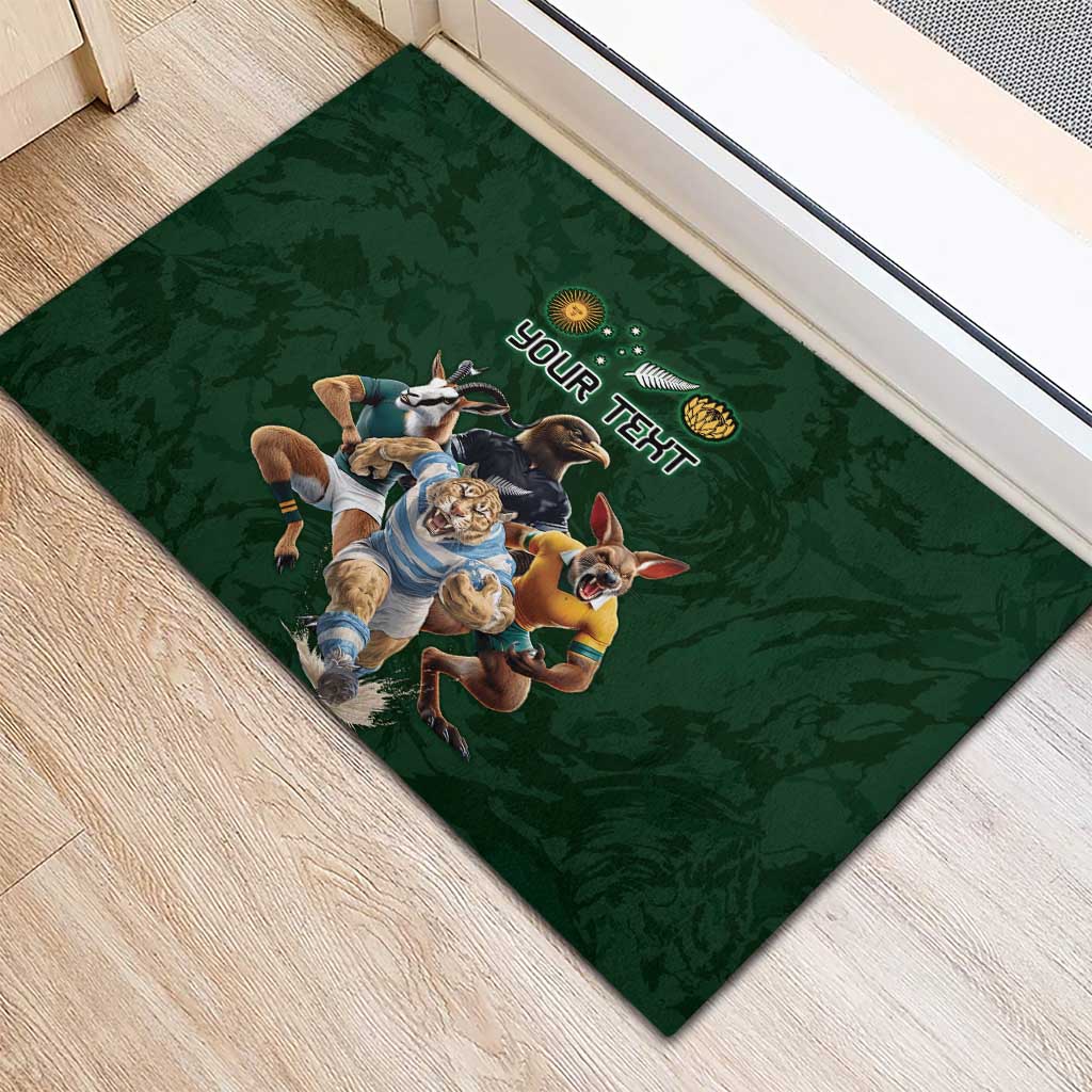 Custom Rugby Southern Hemisphere Rubber Doormat Argentina AUNZ South Africa Mascot Green - Aussie Hoodie