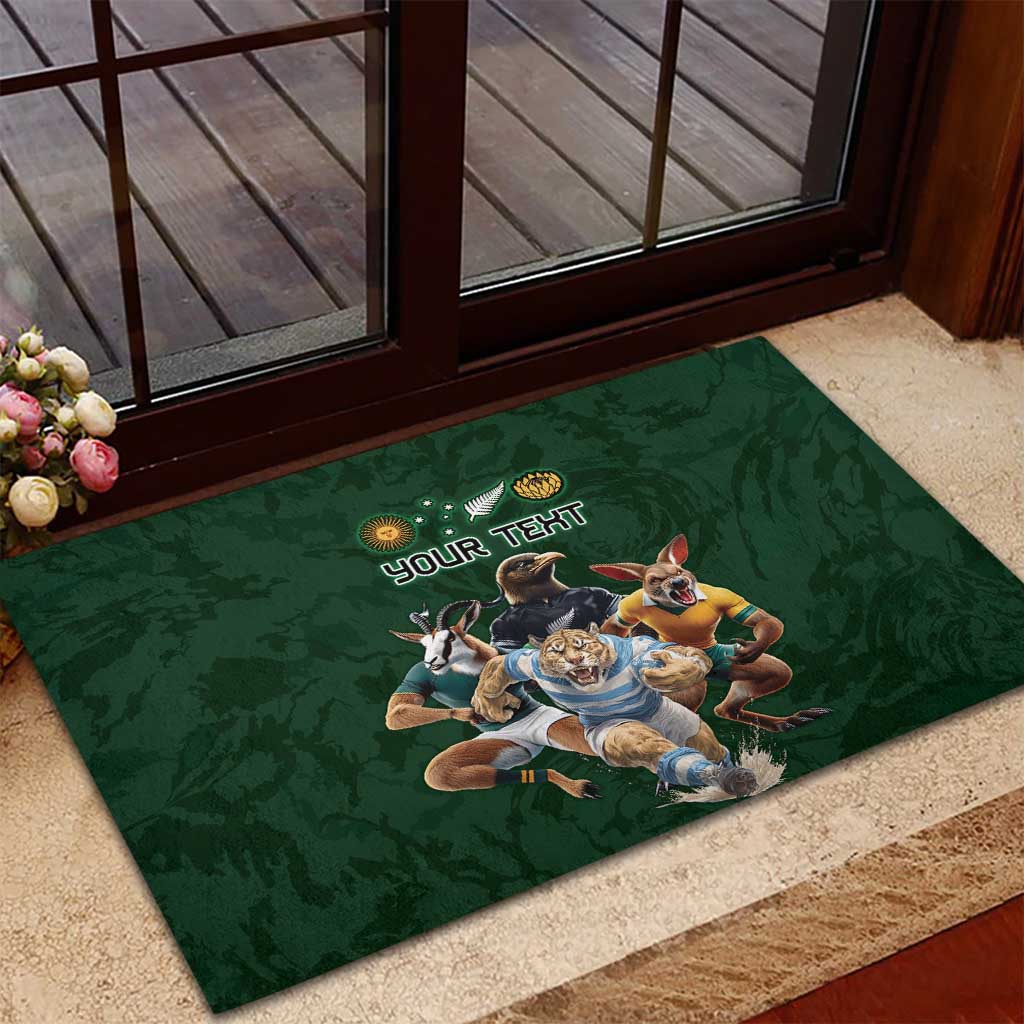 Custom Rugby Southern Hemisphere Rubber Doormat Argentina AUNZ South Africa Mascot Green - Aussie Hoodie