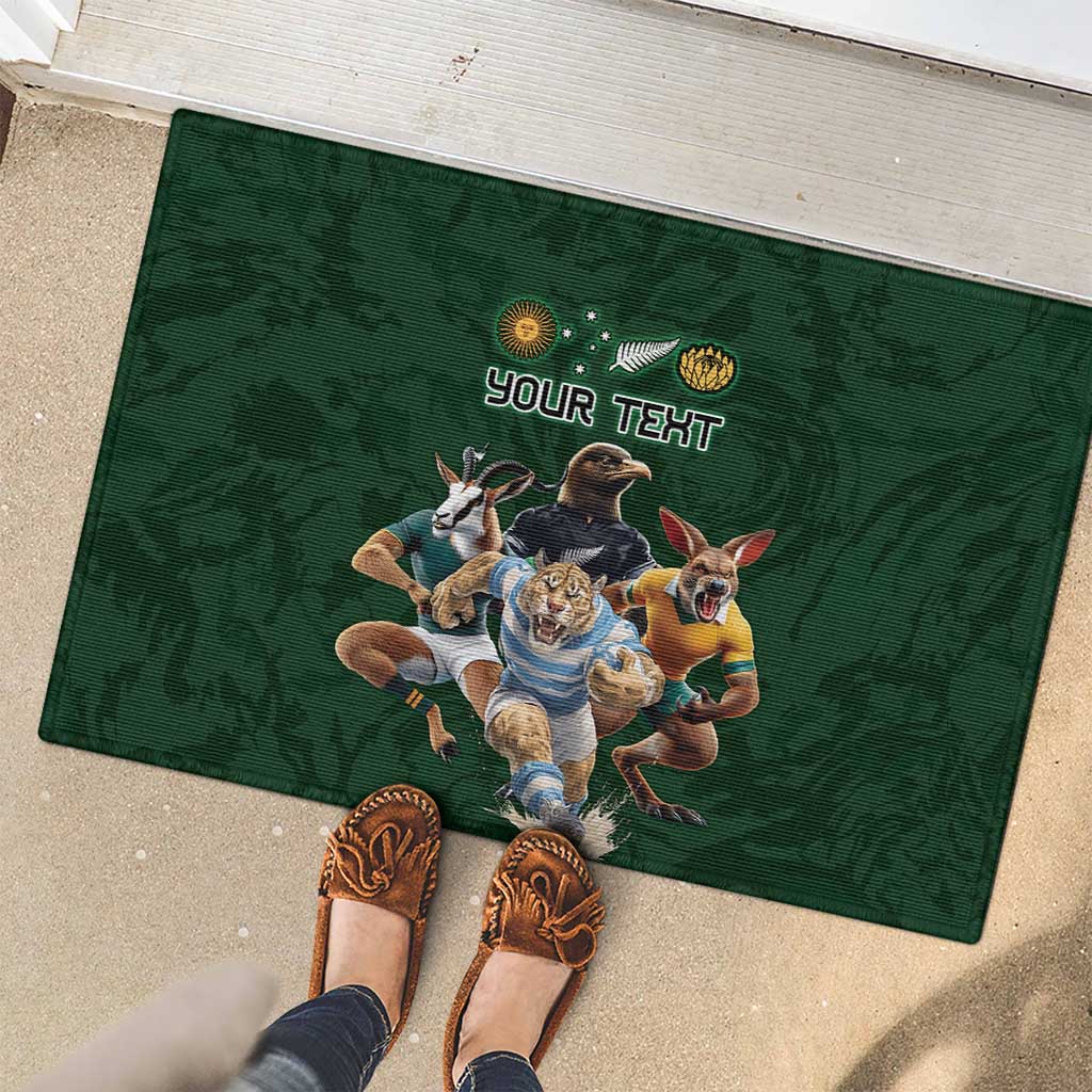 Custom Rugby Southern Hemisphere Rubber Doormat Argentina AUNZ South Africa Mascot Green - Aussie Hoodie