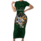 Custom Rugby Southern Hemisphere Short Sleeve Bodycon Dress Argentina AUNZ South Africa Mascot Green - Aussie Hoodie