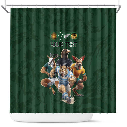 Custom Rugby Southern Hemisphere Shower Curtain Argentina AUNZ South Africa Mascot Green - Aussie Hoodie