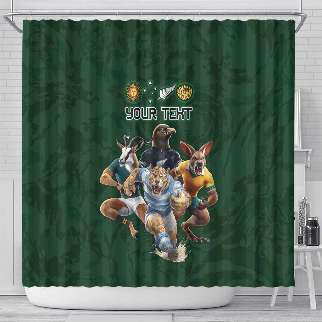 Custom Rugby Southern Hemisphere Shower Curtain Argentina AUNZ South Africa Mascot Green - Aussie Hoodie
