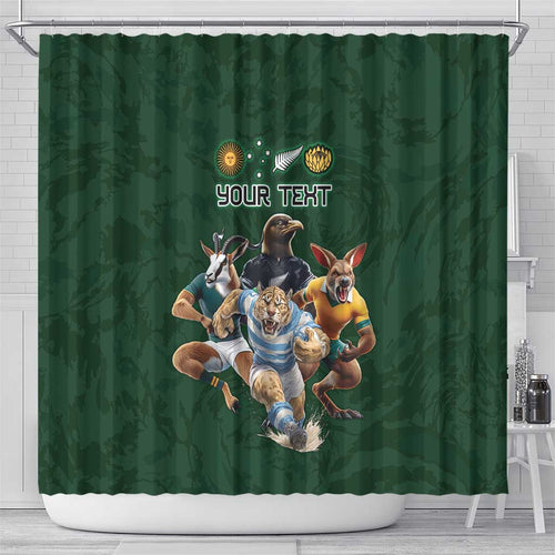 Custom Rugby Southern Hemisphere Shower Curtain Argentina AUNZ South Africa Mascot Green - Aussie Hoodie