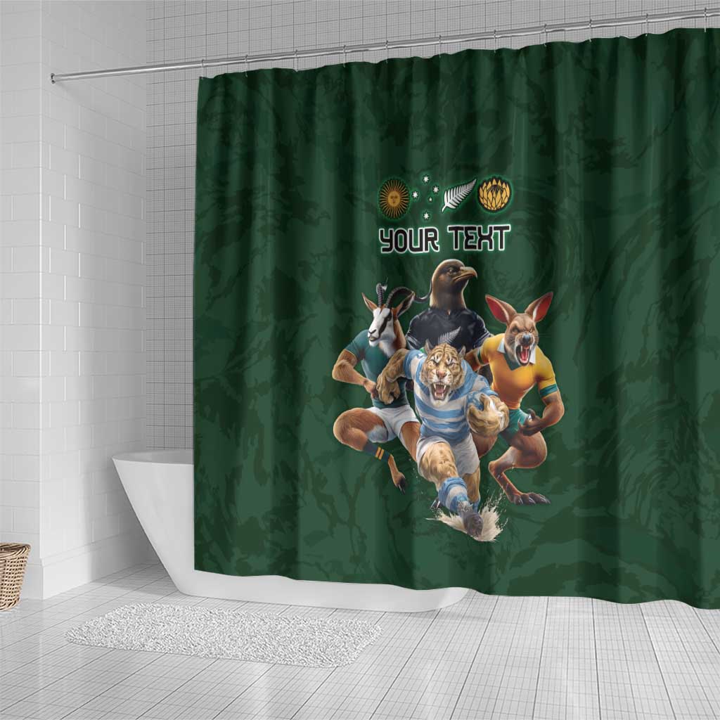 Custom Rugby Southern Hemisphere Shower Curtain Argentina AUNZ South Africa Mascot Green - Aussie Hoodie