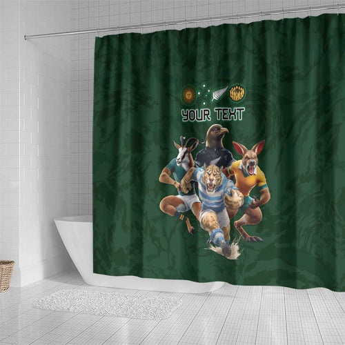 Custom Rugby Southern Hemisphere Shower Curtain Argentina AUNZ South Africa Mascot Green - Aussie Hoodie