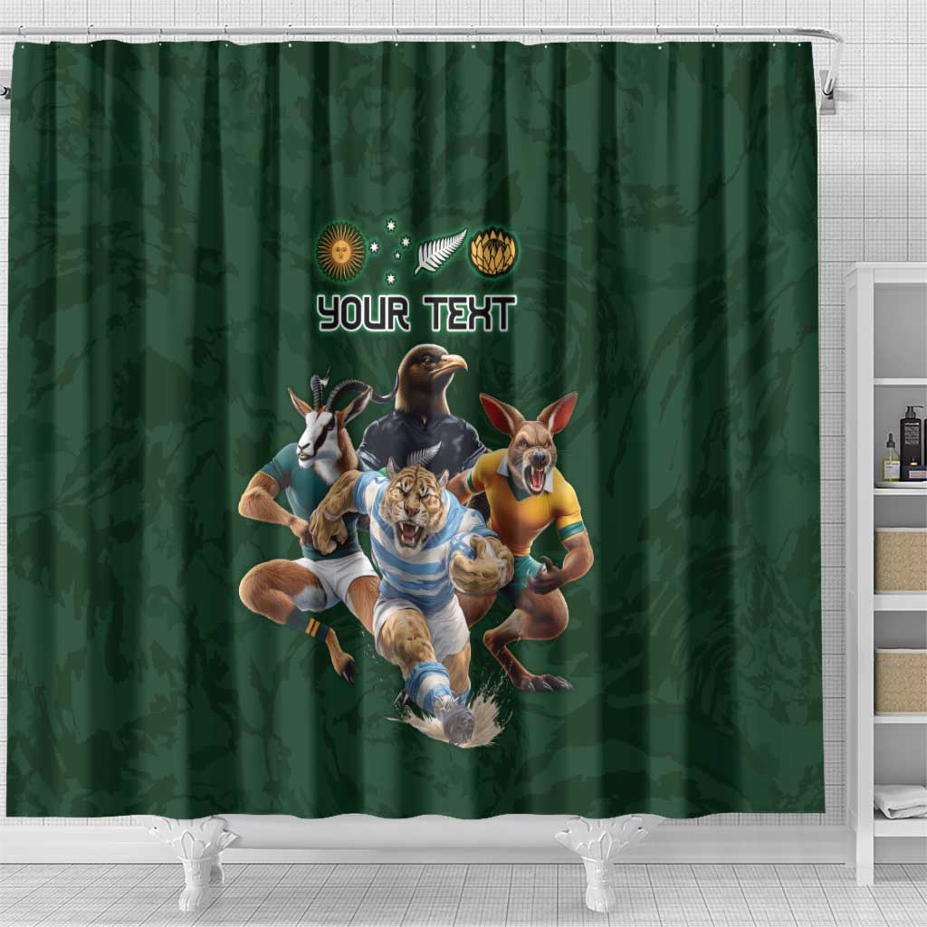 Custom Rugby Southern Hemisphere Shower Curtain Argentina AUNZ South Africa Mascot Green - Aussie Hoodie