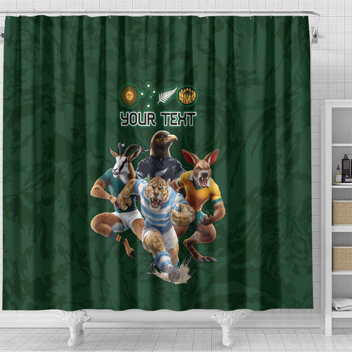 Custom Rugby Southern Hemisphere Shower Curtain Argentina AUNZ South Africa Mascot Green - Aussie Hoodie
