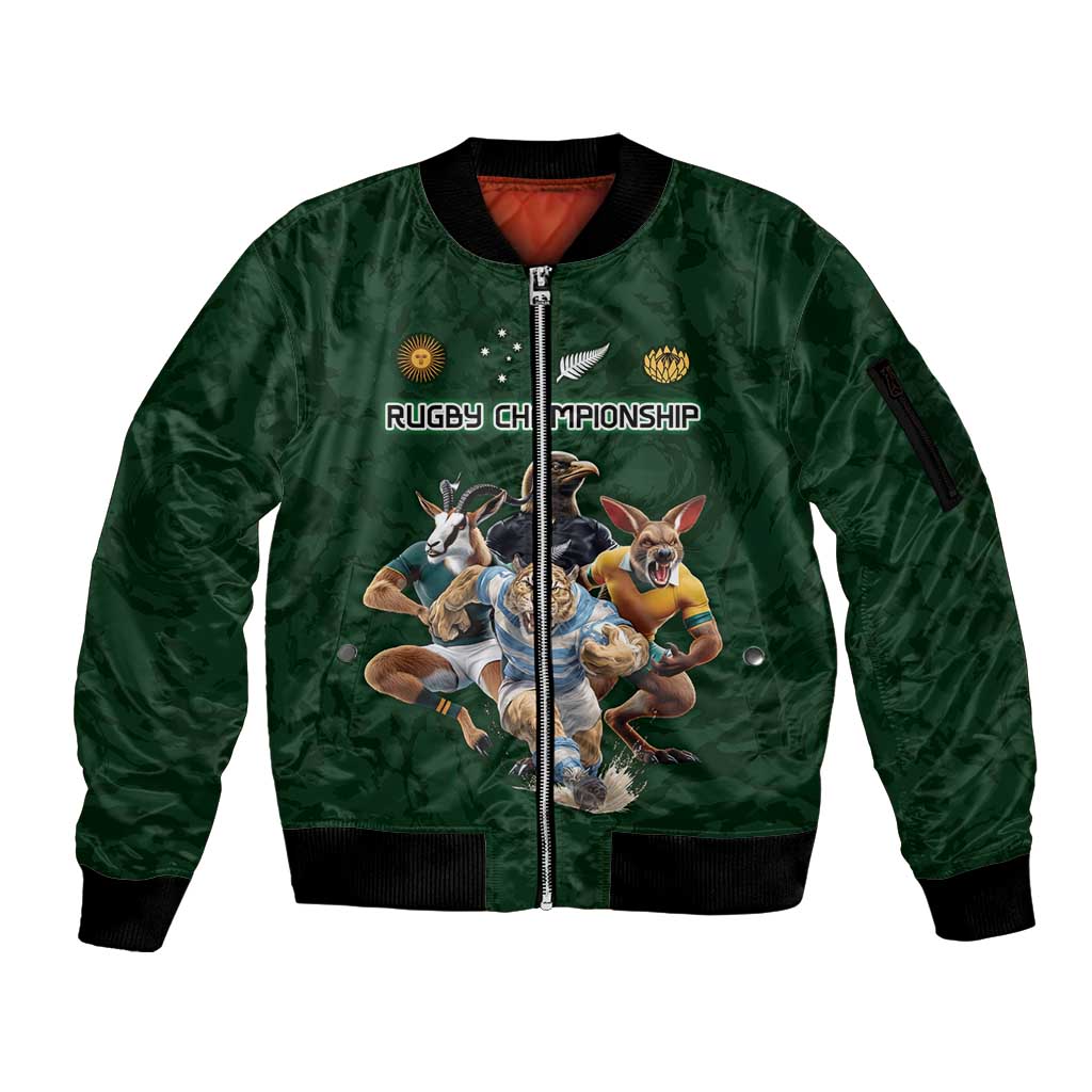 Custom Rugby Southern Hemisphere Sleeve Zip Bomber Jacket Argentina AUNZ South Africa Mascot Green - Aussie Hoodie