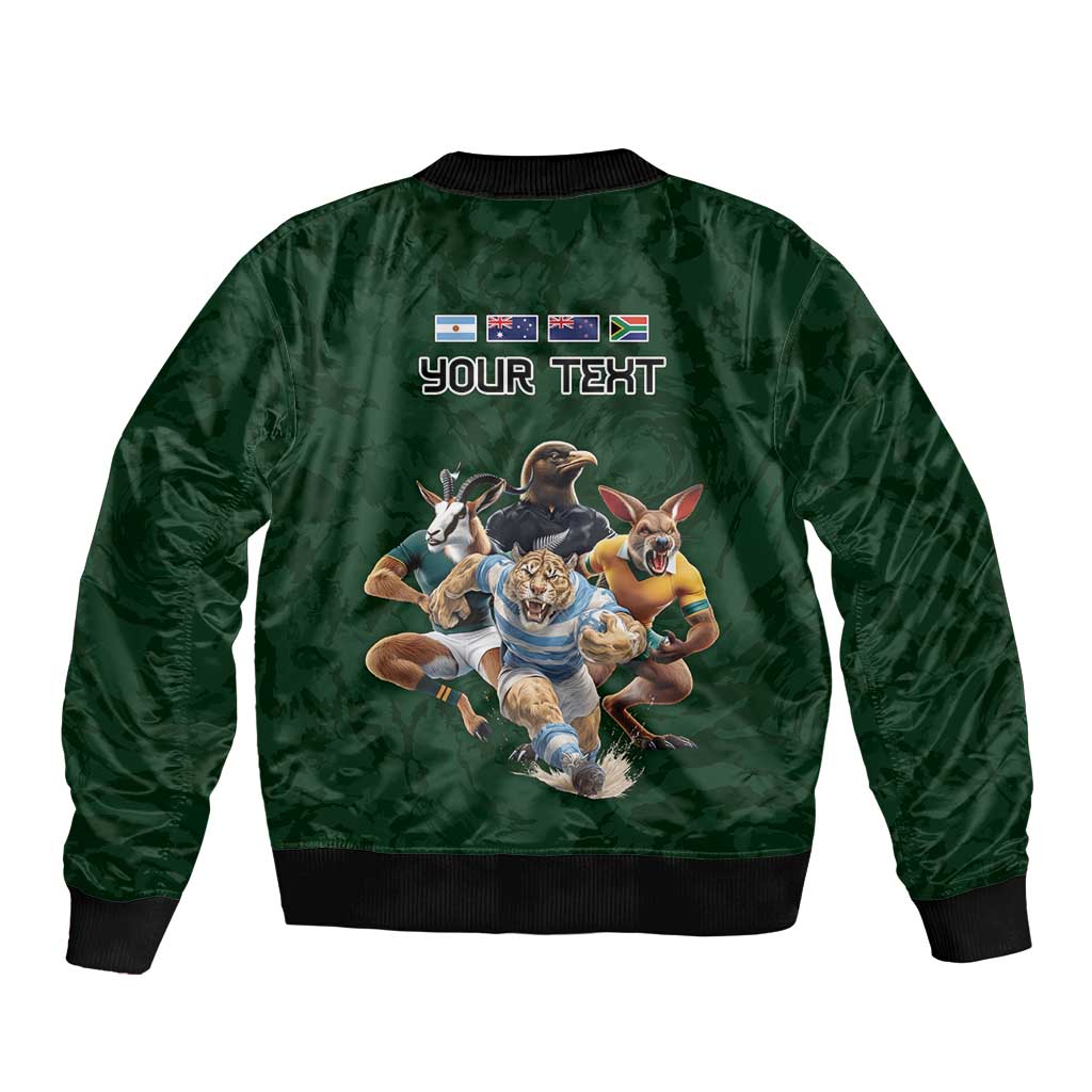 Custom Rugby Southern Hemisphere Sleeve Zip Bomber Jacket Argentina AUNZ South Africa Mascot Green - Aussie Hoodie