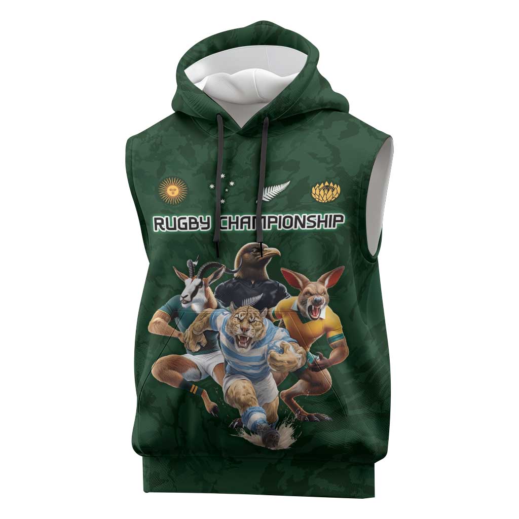 Custom Rugby Southern Hemisphere Sleeveless Hoodie Argentina AUNZ South Africa Mascot Green - Aussie Hoodie