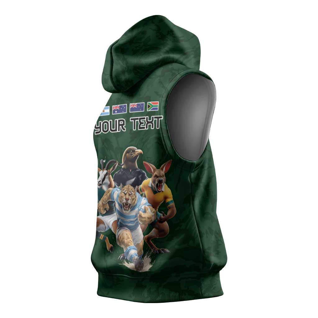 Custom Rugby Southern Hemisphere Sleeveless Hoodie Argentina AUNZ South Africa Mascot Green - Aussie Hoodie