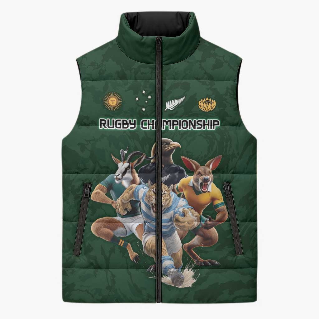 Custom Rugby Southern Hemisphere Sleeveless Puffer Jacket Argentina AUNZ South Africa Mascot Green - Aussie Hoodie