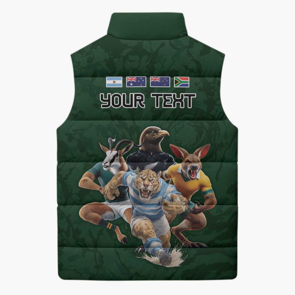 Custom Rugby Southern Hemisphere Sleeveless Puffer Jacket Argentina AUNZ South Africa Mascot Green - Aussie Hoodie